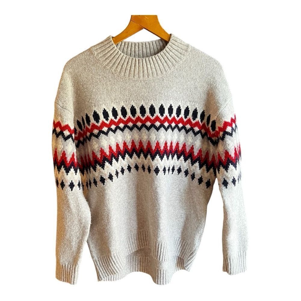 H&M Fair Isle Oversized Sweater in Gray Red Navy XS